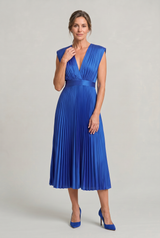 Women’s Pleated Midi V-Neck Wedding Guest Dress