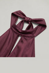 Women's Satin Halter Maxi Dress - Open Back Cowl Neck Formal Evening Gown