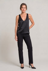 Women's Deep V-Neck Satin Tank Top