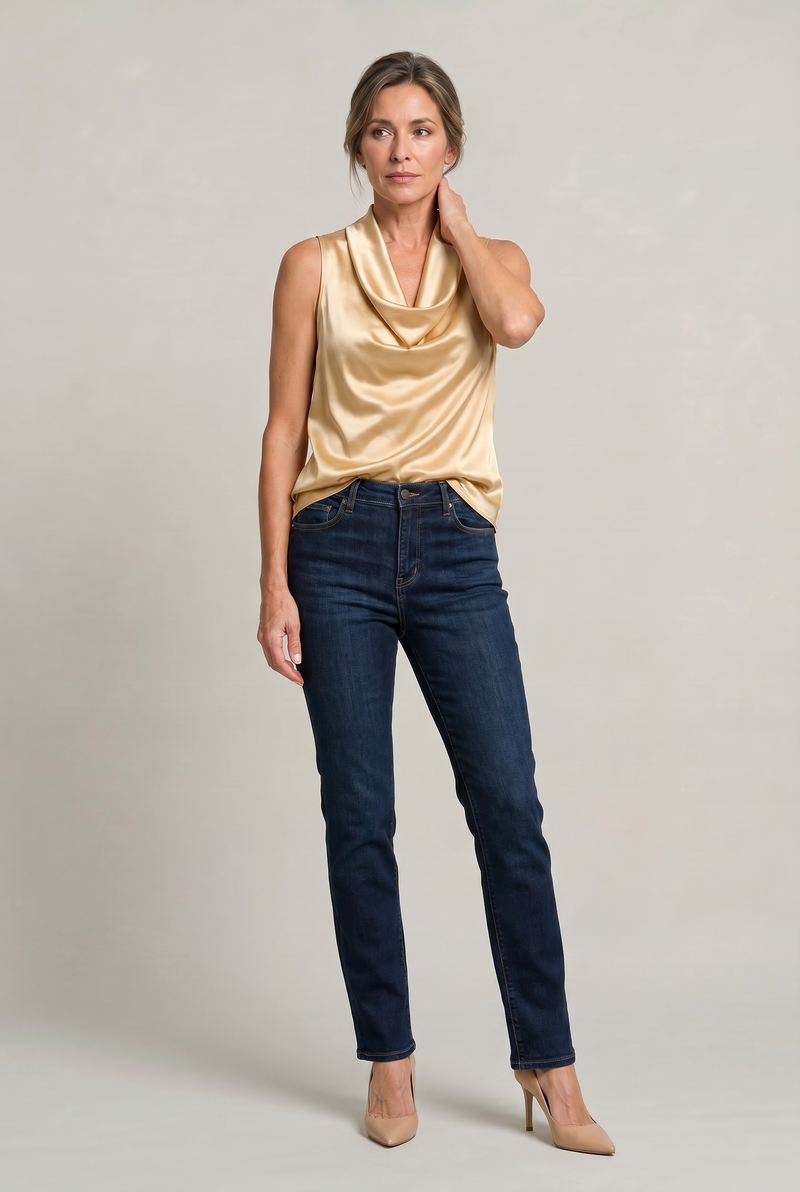 Women's Cowl Neck Sleeveless Cami Top - Draped Front