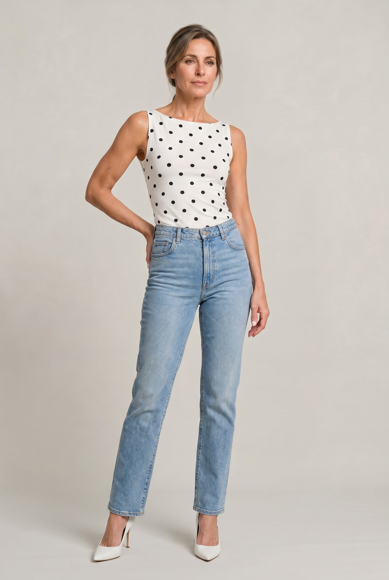 Women’s Polka Dot Sleeveless Tank Top - Fitted Round Neck Summer Top
