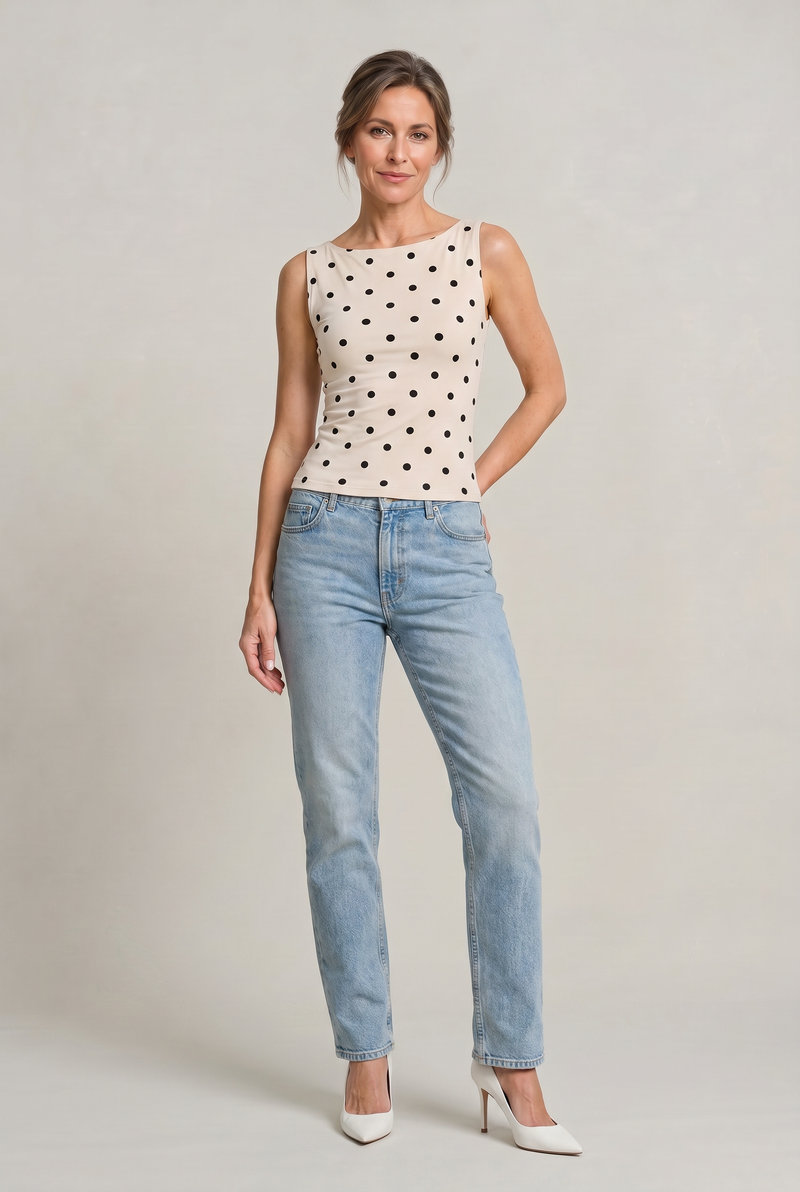 Women’s Polka Dot Sleeveless Tank Top - Fitted Round Neck Summer Top
