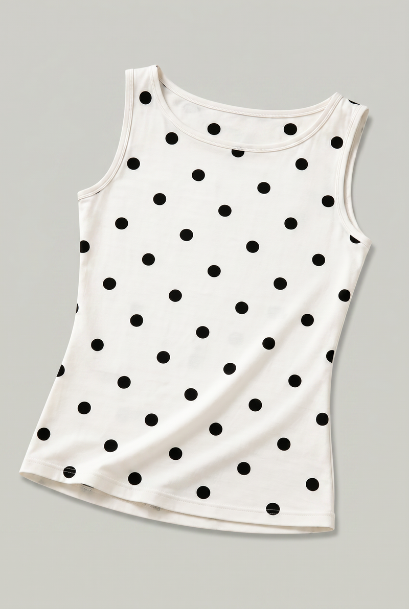 Women’s Polka Dot Sleeveless Tank Top - Fitted Round Neck Summer Top