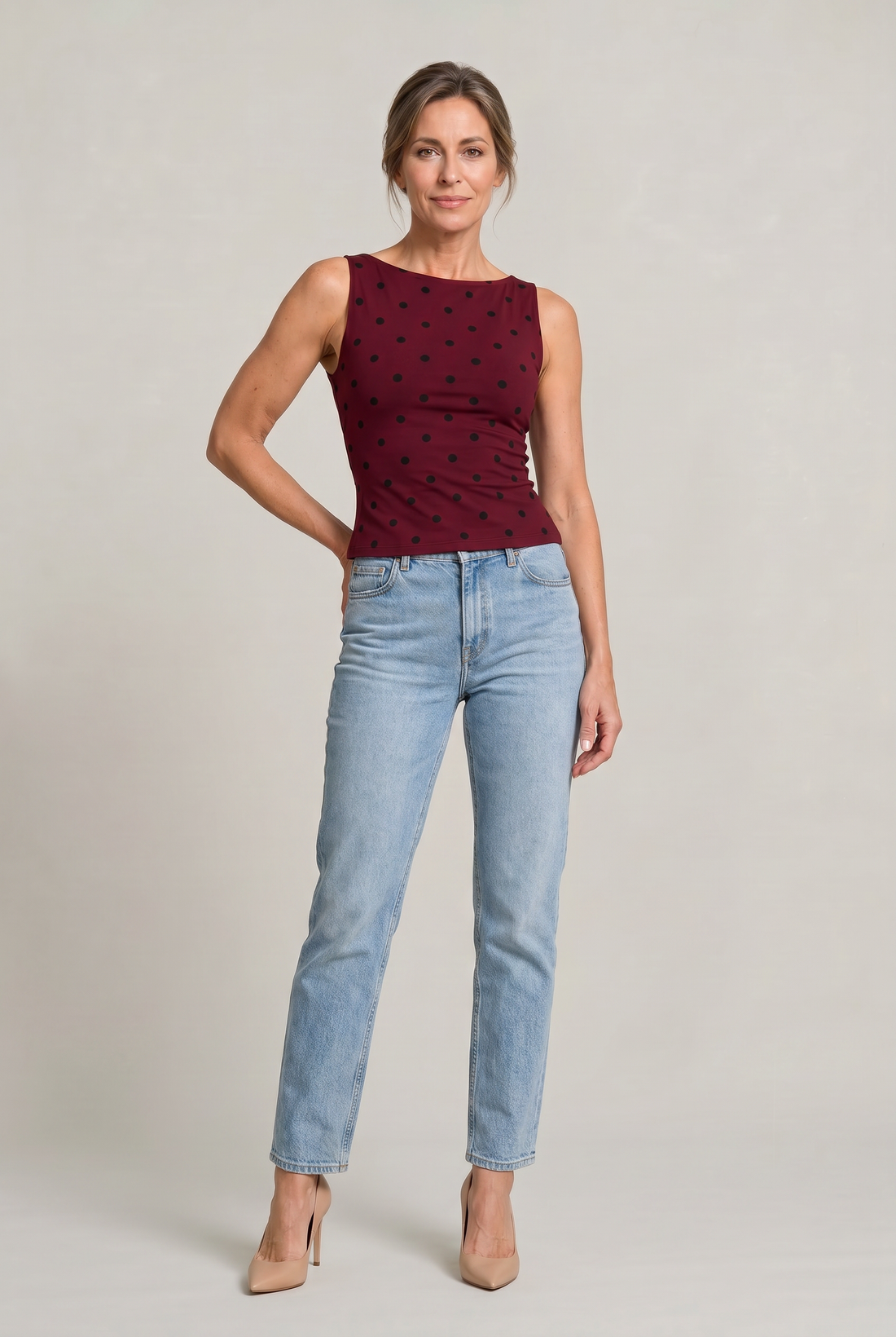 Women’s Polka Dot Sleeveless Tank Top – Fitted Round Neck Summer Top