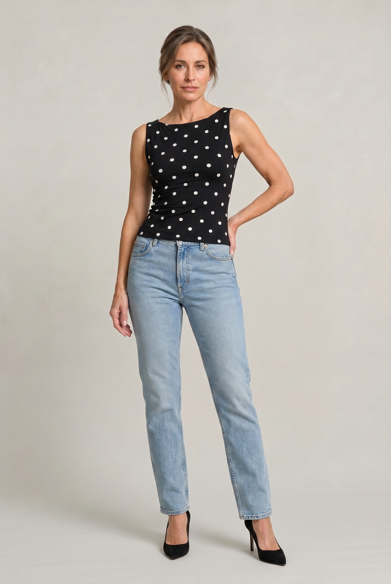 Women’s Polka Dot Sleeveless Tank Top - Fitted Round Neck Summer Top