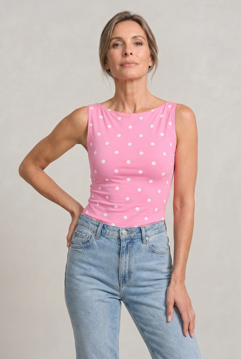 Women’s Polka Dot Sleeveless Tank Top - Fitted Round Neck Summer Top