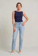 Women’s Polka Dot Sleeveless Tank Top – Fitted Round Neck Summer Top