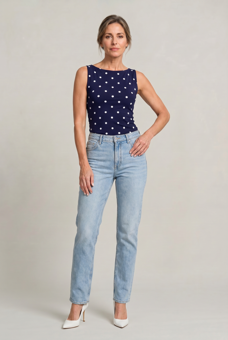 Women’s Polka Dot Sleeveless Tank Top - Fitted Round Neck Summer Top