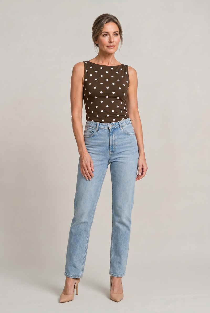Women’s Polka Dot Sleeveless Tank Top - Fitted Round Neck Summer Top