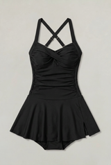 Women’s One-Piece Swimsuit with Sweetheart Neckline and Skirt