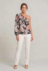 Women's One Shoulder Printed Long Sleeve Blouse