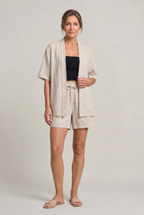 Women's Linen Cardigan and Shorts Two Piece Set