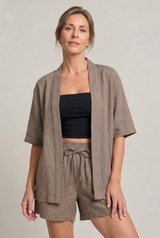 Women's Linen Cardigan and Shorts Two Piece Set