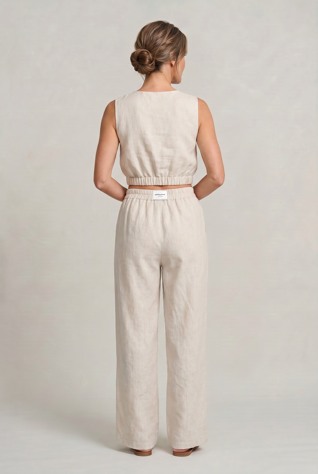 Women's Linen Sleeveless Top and Wide Leg Trousers Two Piece Set