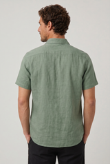 Men's Green Embroidered Shirt - Short Sleeve Aztec Print Button Up Summer Shirt
