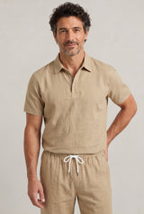 Men's Linen Short Sleeve Polo Shirt and Shorts Set