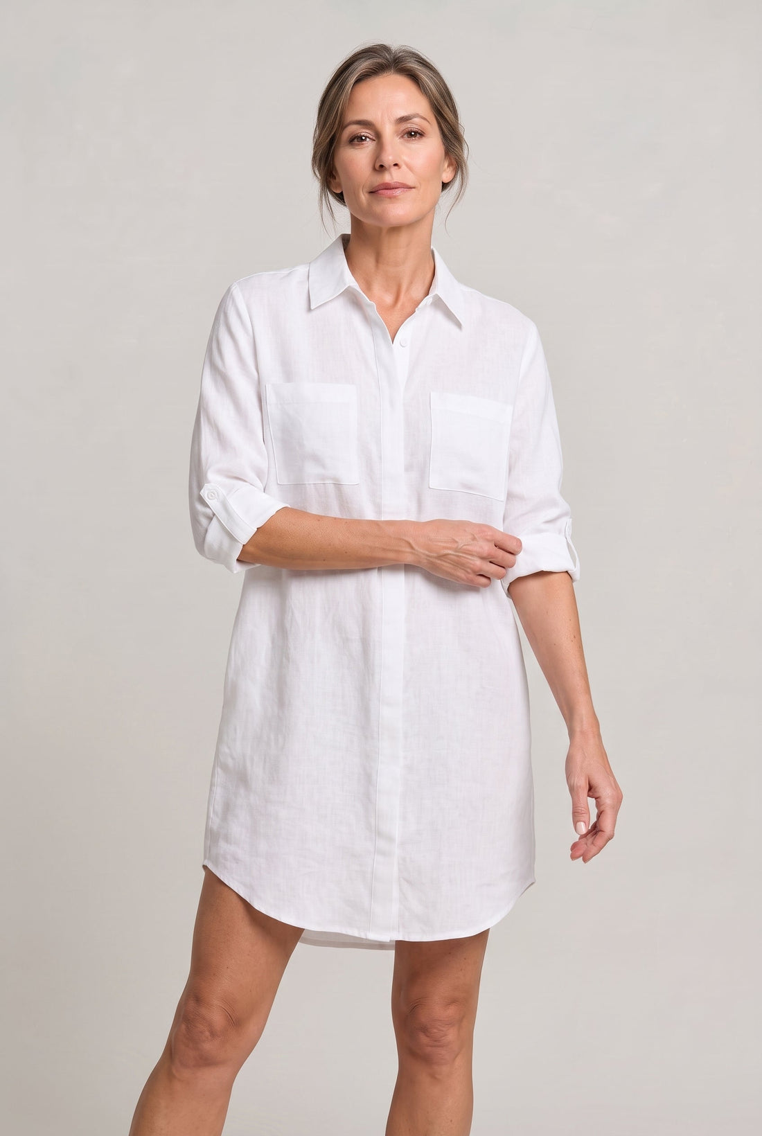 Women's Oversized Button Down Linen Shirt Dress