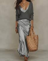 Aria | Satin Midi Set with Coordinating Knit