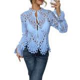 Ella | Lace Cutwork Tie-Front Blouse