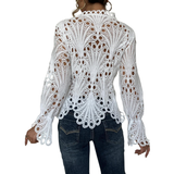 Ella | Lace Cutwork Tie-Front Blouse