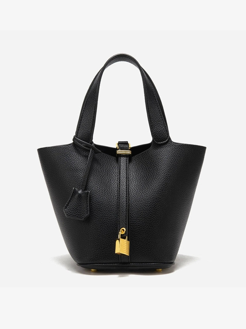 Women’s Leather Bucket Bag - Gold Details Classic Style