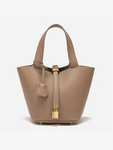 Women’s Leather Bucket Bag – Gold Details Classic Style