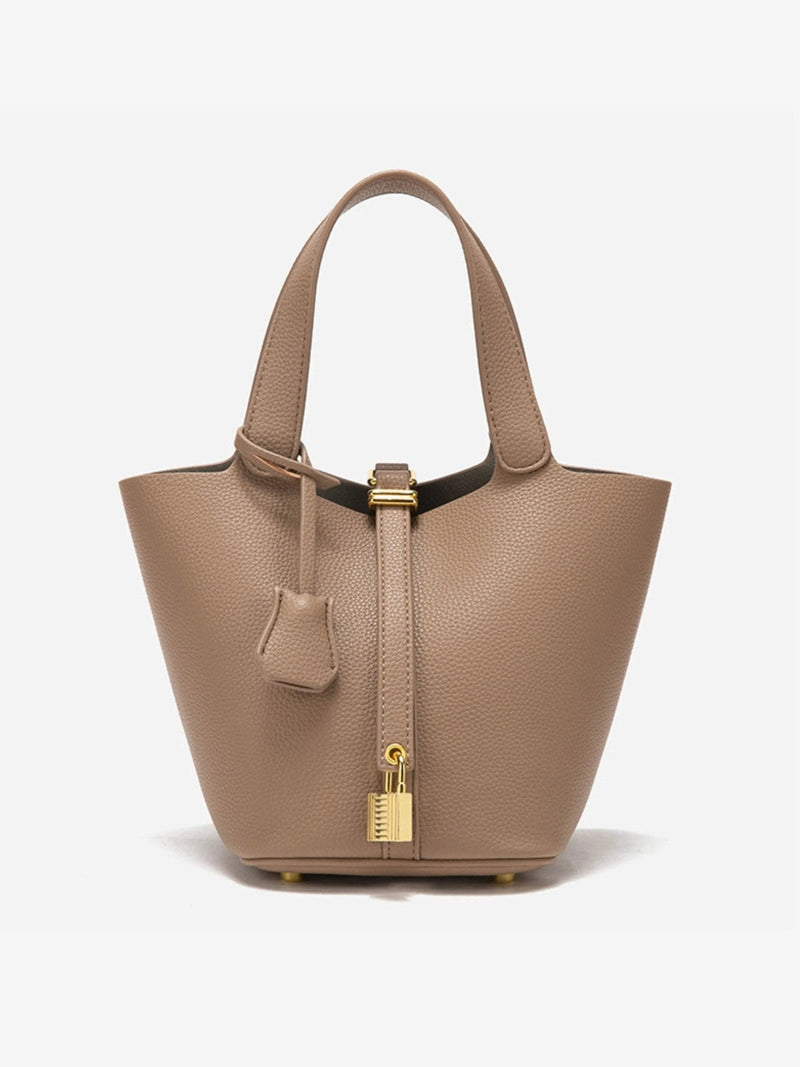 Women’s Leather Bucket Bag - Gold Details Classic Style