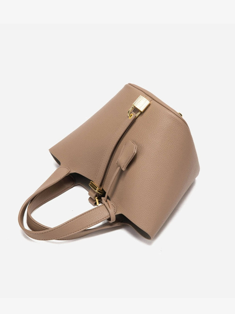 Women’s Leather Bucket Bag - Gold Details Classic Style
