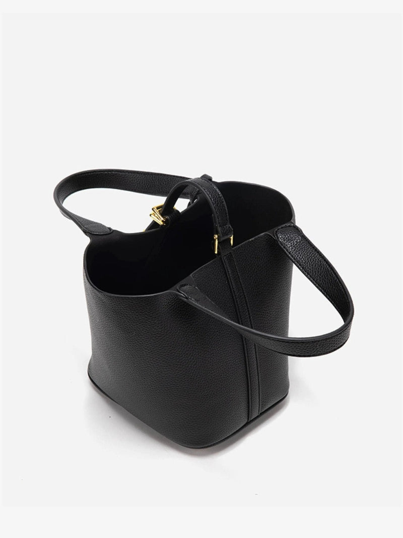 Women’s Leather Bucket Bag - Gold Details Classic Style