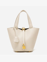 Women’s Leather Bucket Bag – Gold Details Classic Style