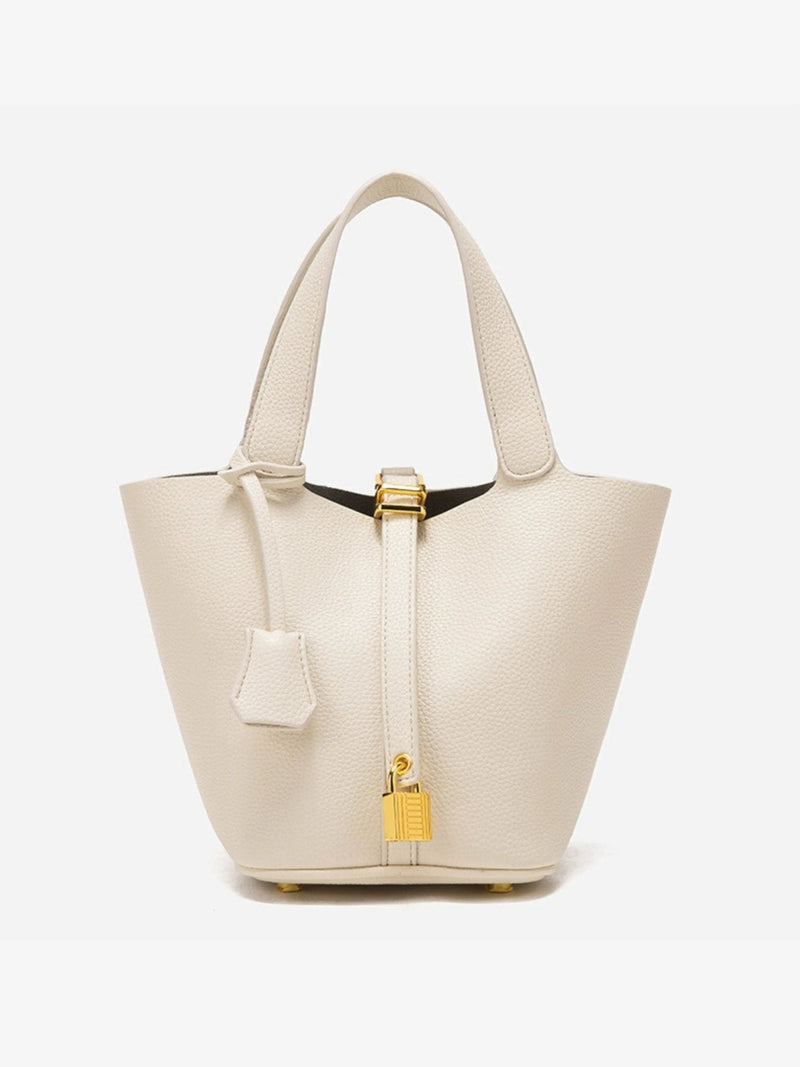 Women’s Leather Bucket Bag - Gold Details Classic Style