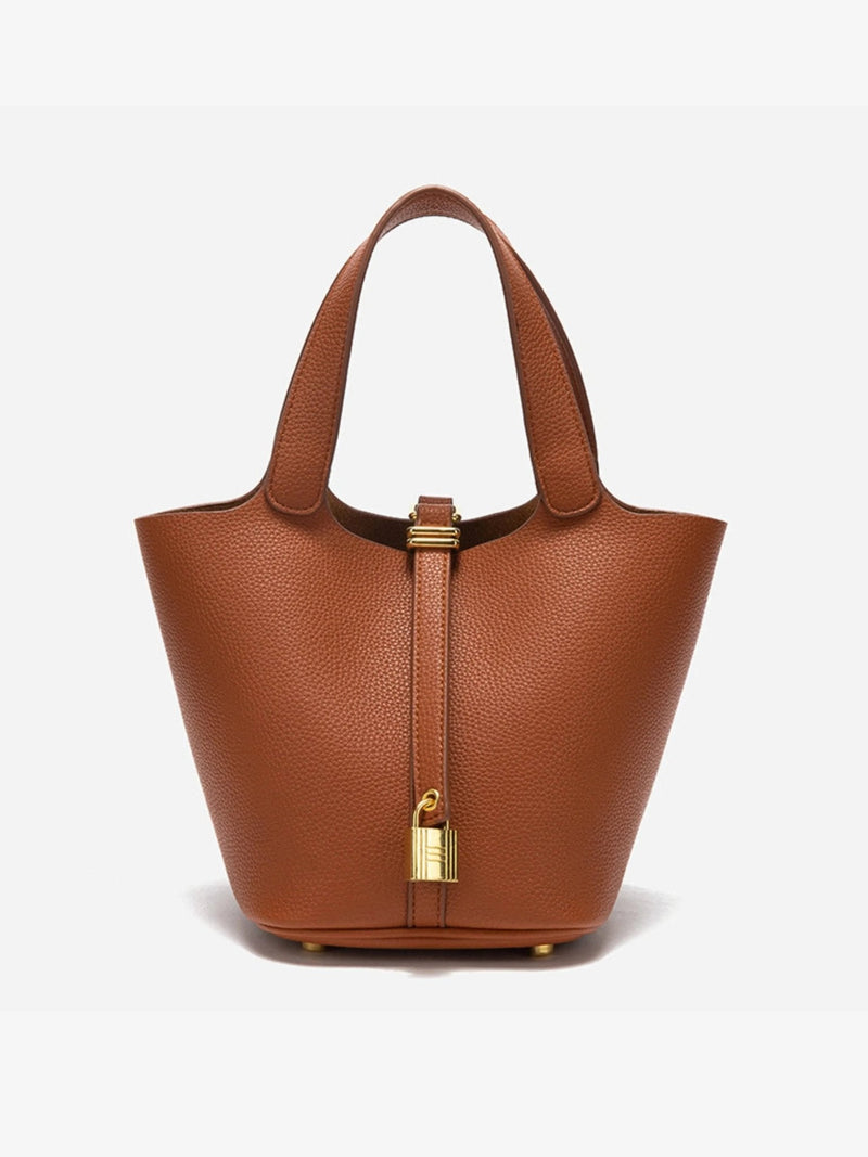 Women’s Leather Bucket Bag - Gold Details Classic Style
