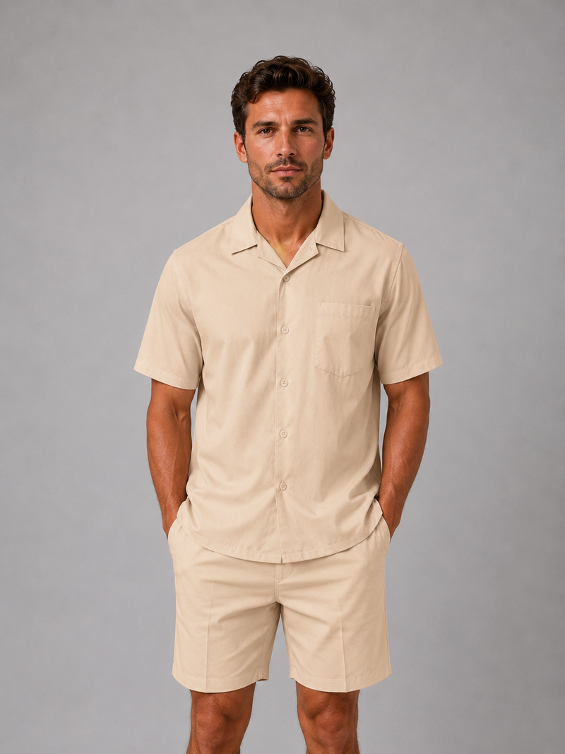 Men’s Linen Look Shirt & Shorts Co-Ord Set - Summer Style