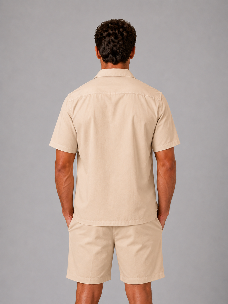 Men’s Linen Look Shirt & Shorts Co-Ord Set - Summer Style
