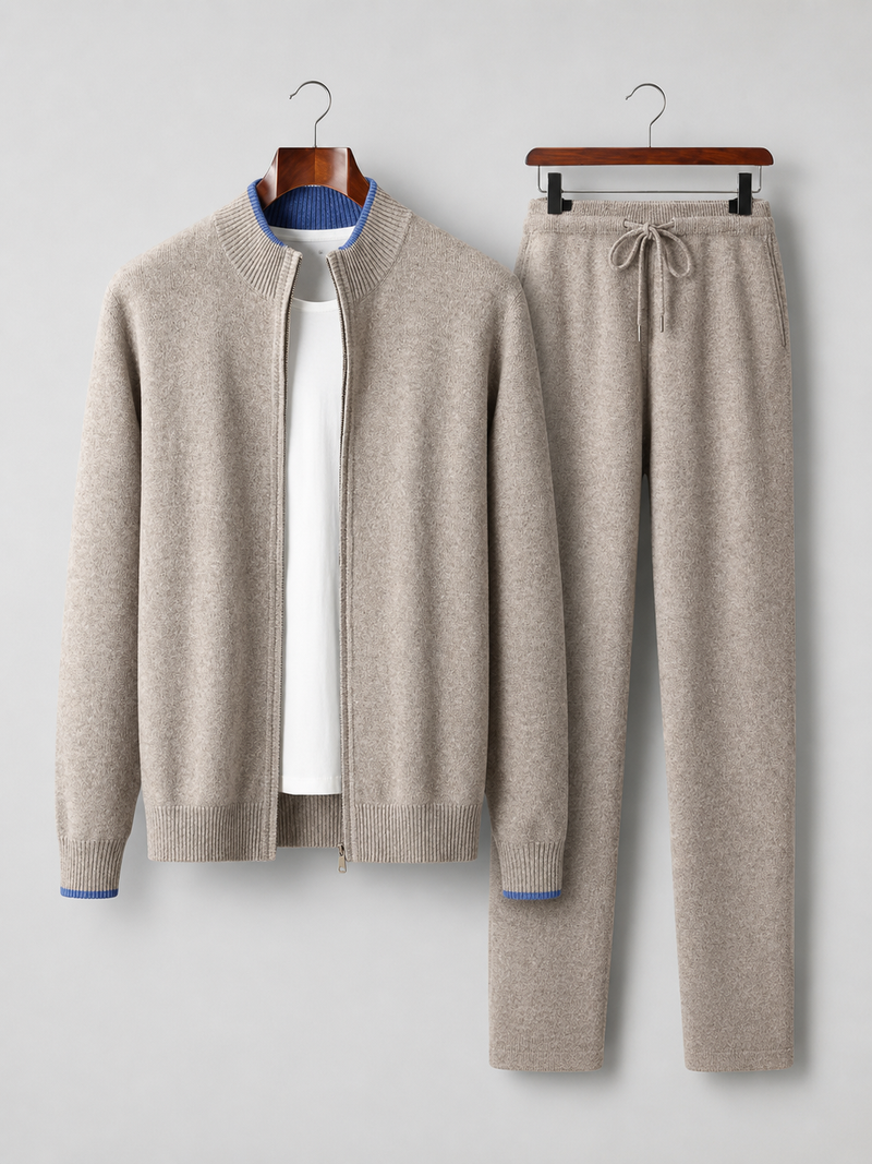 Men's Merino Wool Zip-Up Lounge Set - Soft Knit Relaxed Fit Co-Ord