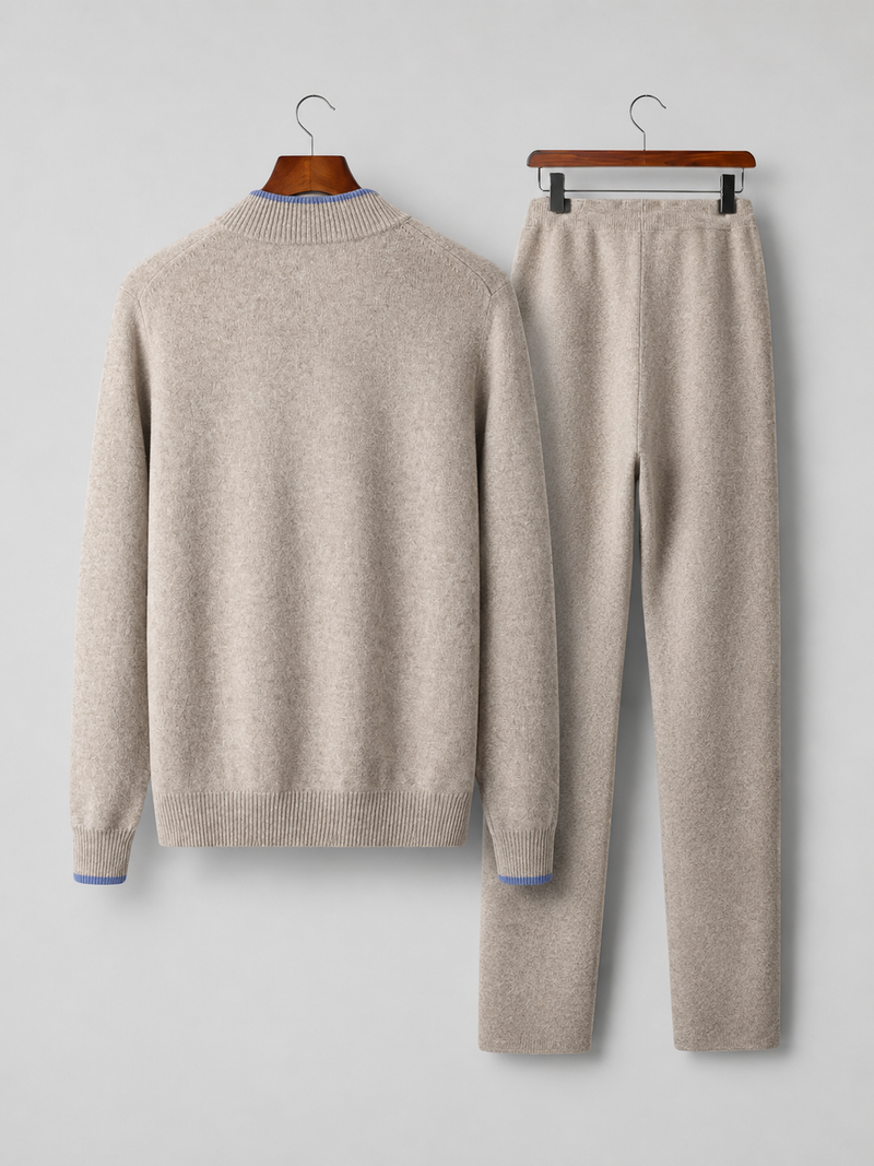 Men's Merino Wool Zip-Up Lounge Set - Soft Knit Relaxed Fit Co-Ord