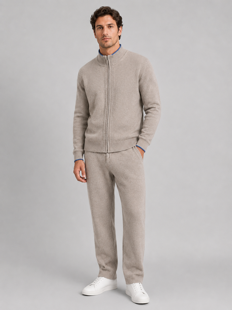 Men's Merino Wool Zip-Up Lounge Set - Soft Knit Relaxed Fit Co-Ord