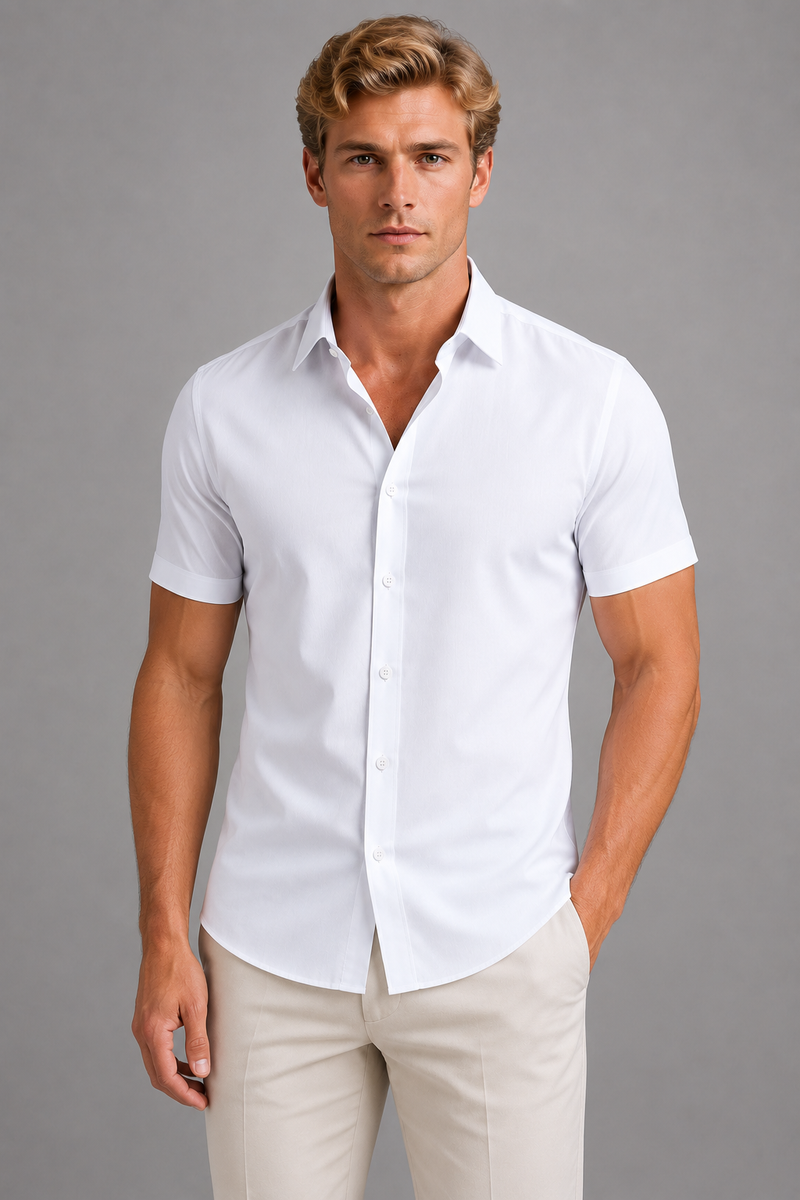 Men's Slim Fit Short Sleeve Shirt - Smart Casual Summer Style