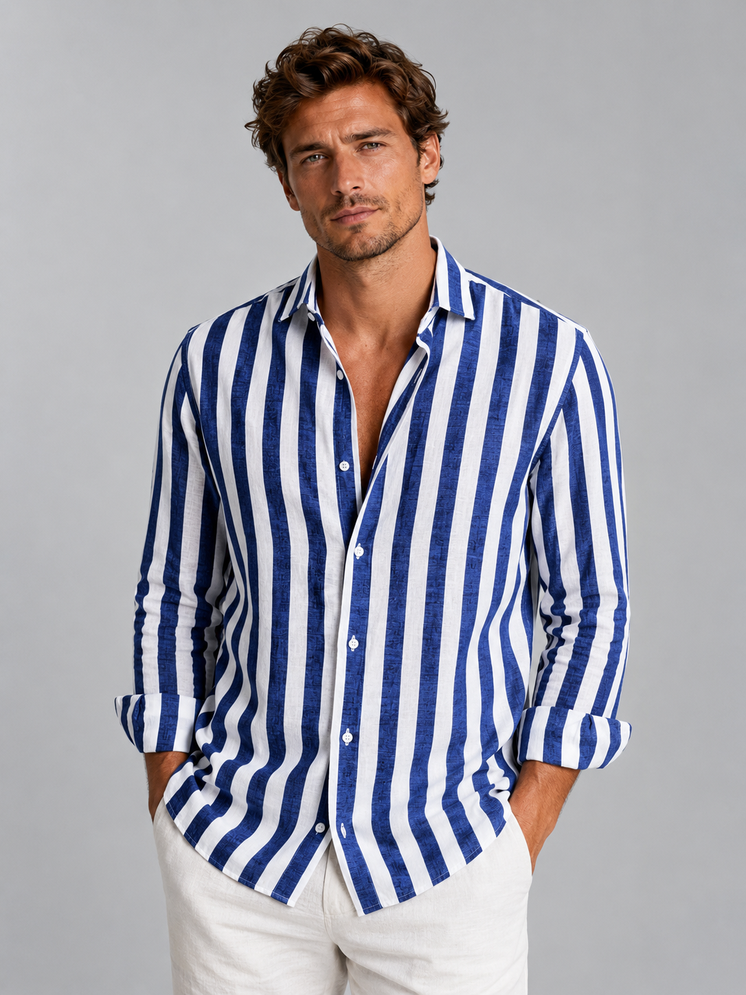 Men’s Striped Linen Look Shirt – Relaxed Summer Button-Up Style