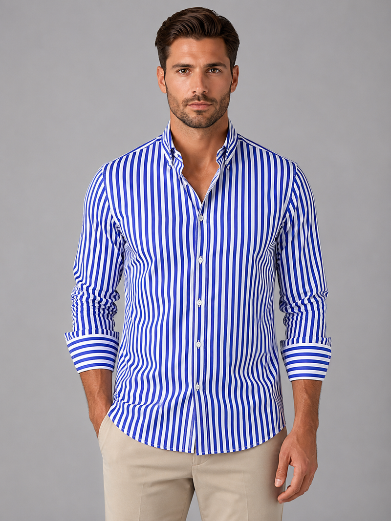 Men’s Striped Long Sleeve Shirt - Smart Casual Button-Up Style