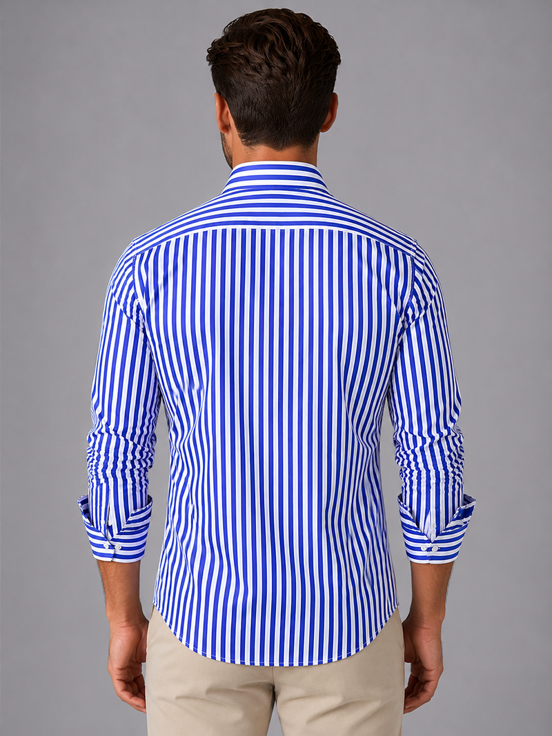 Men’s Striped Long Sleeve Shirt - Smart Casual Button-Up Style