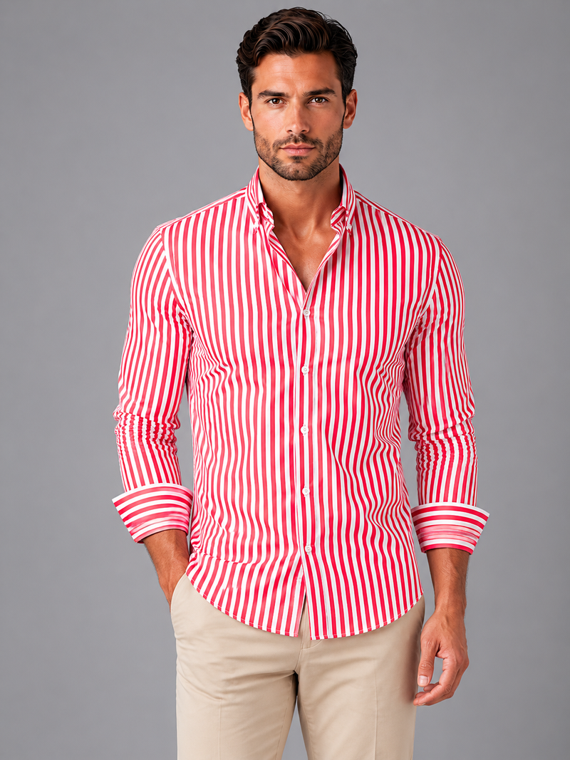 Men’s Striped Long Sleeve Shirt - Smart Casual Button-Up Style