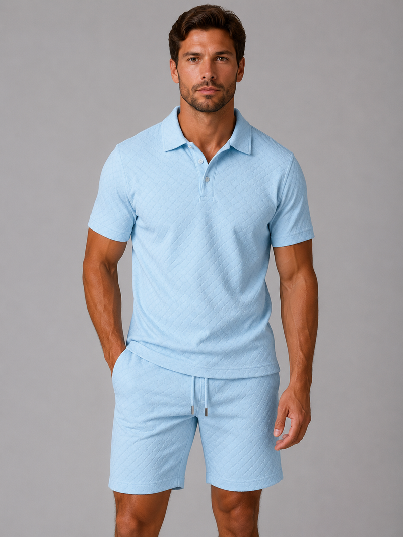Men's Textured Polo Shirt & Shorts Set - Summer Holiday Co-Ord