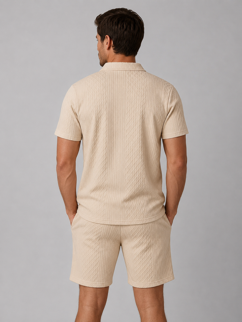 Men's Textured Polo Shirt & Shorts Set - Summer Holiday Co-Ord