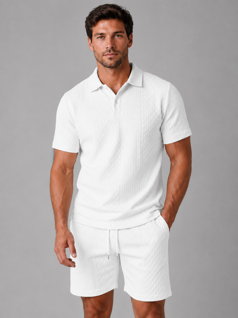 Men's Textured Polo Shirt & Shorts Set - Summer Holiday Co-Ord