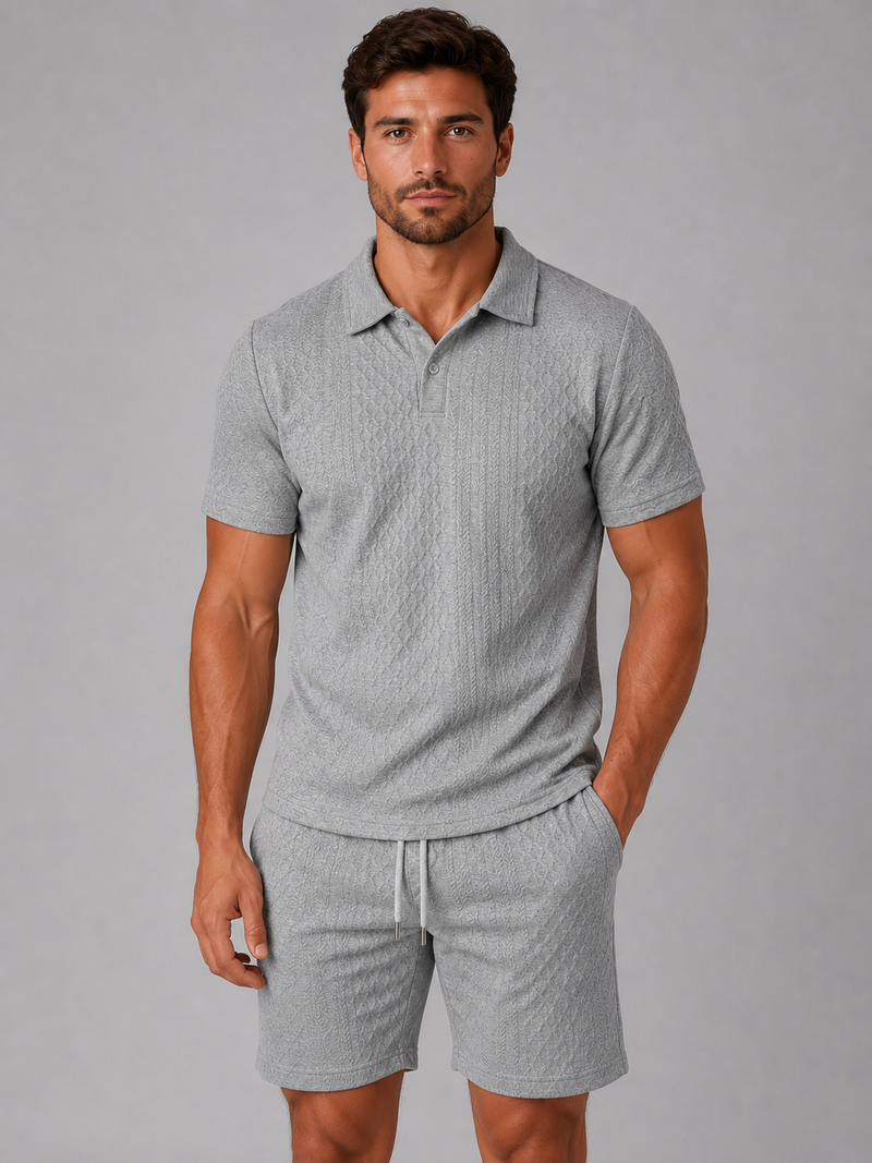 Men's Textured Polo Shirt & Shorts Set - Summer Holiday Co-Ord