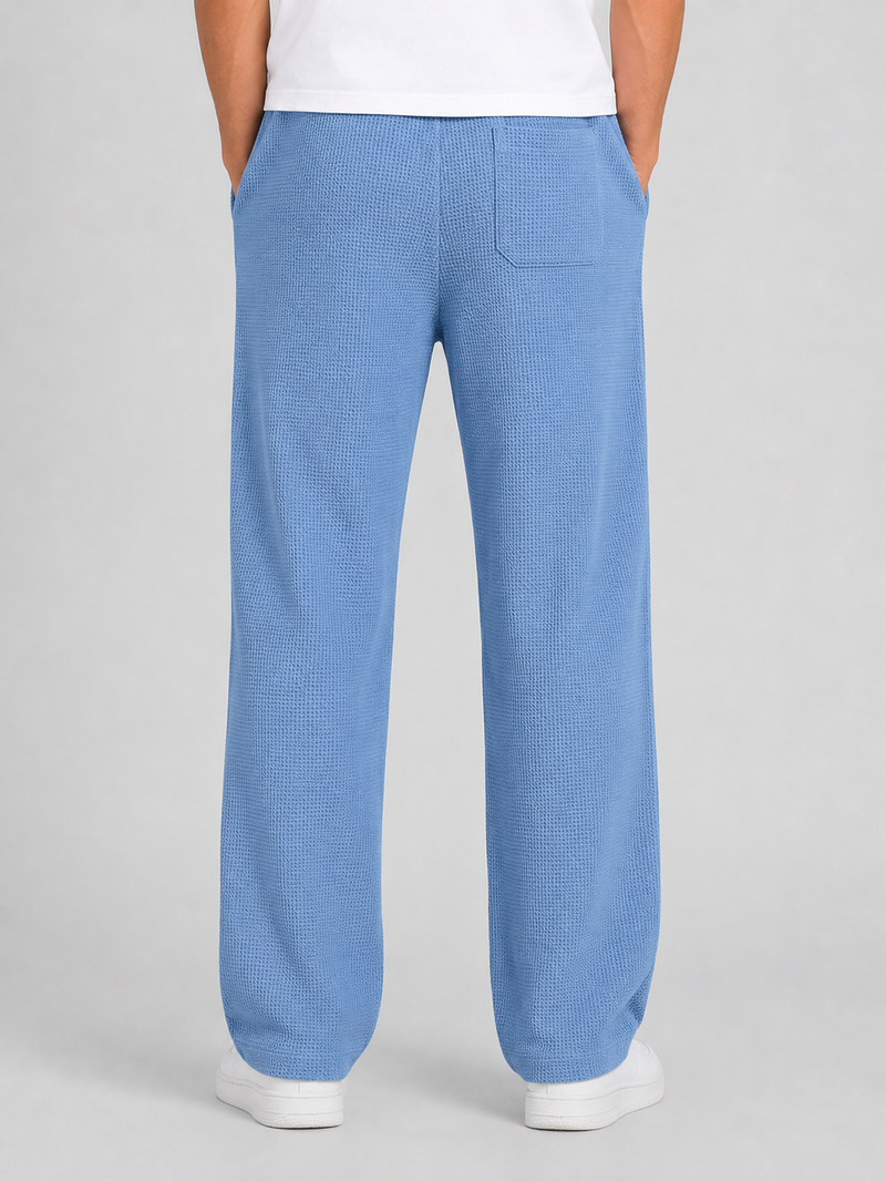Men's Waffle Knit Drawstring Trousers - Relaxed Casual Lounge Fit