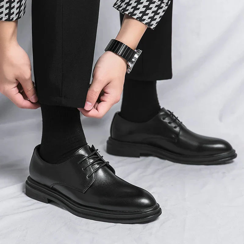 Men’s Black Patent Leather Derby Shoes - Formal Lace-Up Evening Dress Shoes