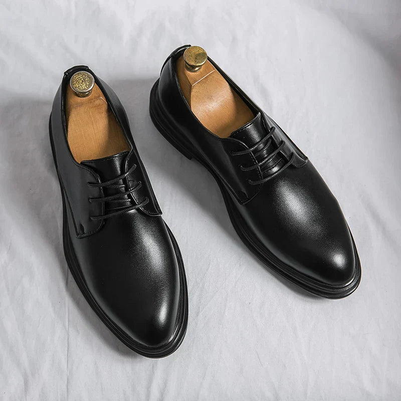 Men’s Black Patent Leather Derby Shoes - Formal Lace-Up Evening Dress Shoes