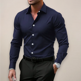 Men's Notched Collar Button-Up Shirt – Classic Smart Casual Long Sleeve